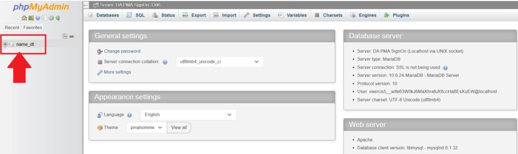 جداول دیتابیس در phpmyadmin